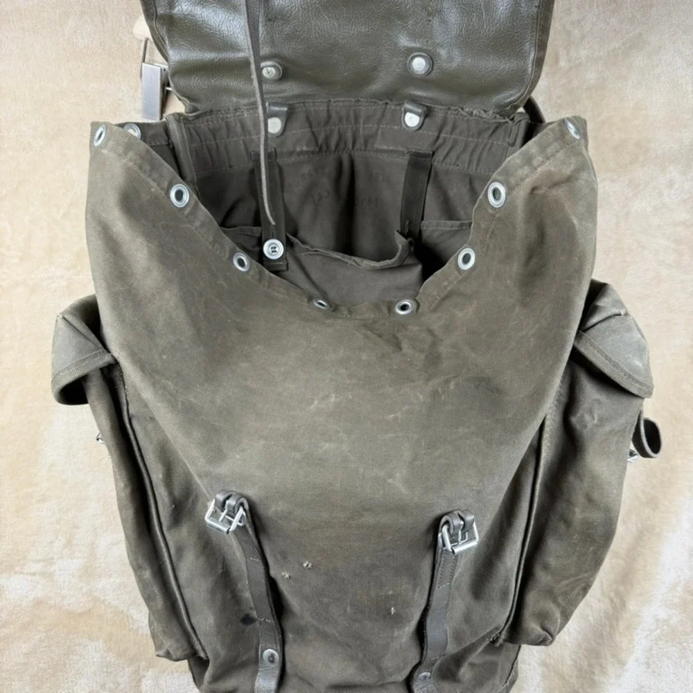 Vintage West German Military Mountain Rucksack Canvas Backpack Olive Drab 1981